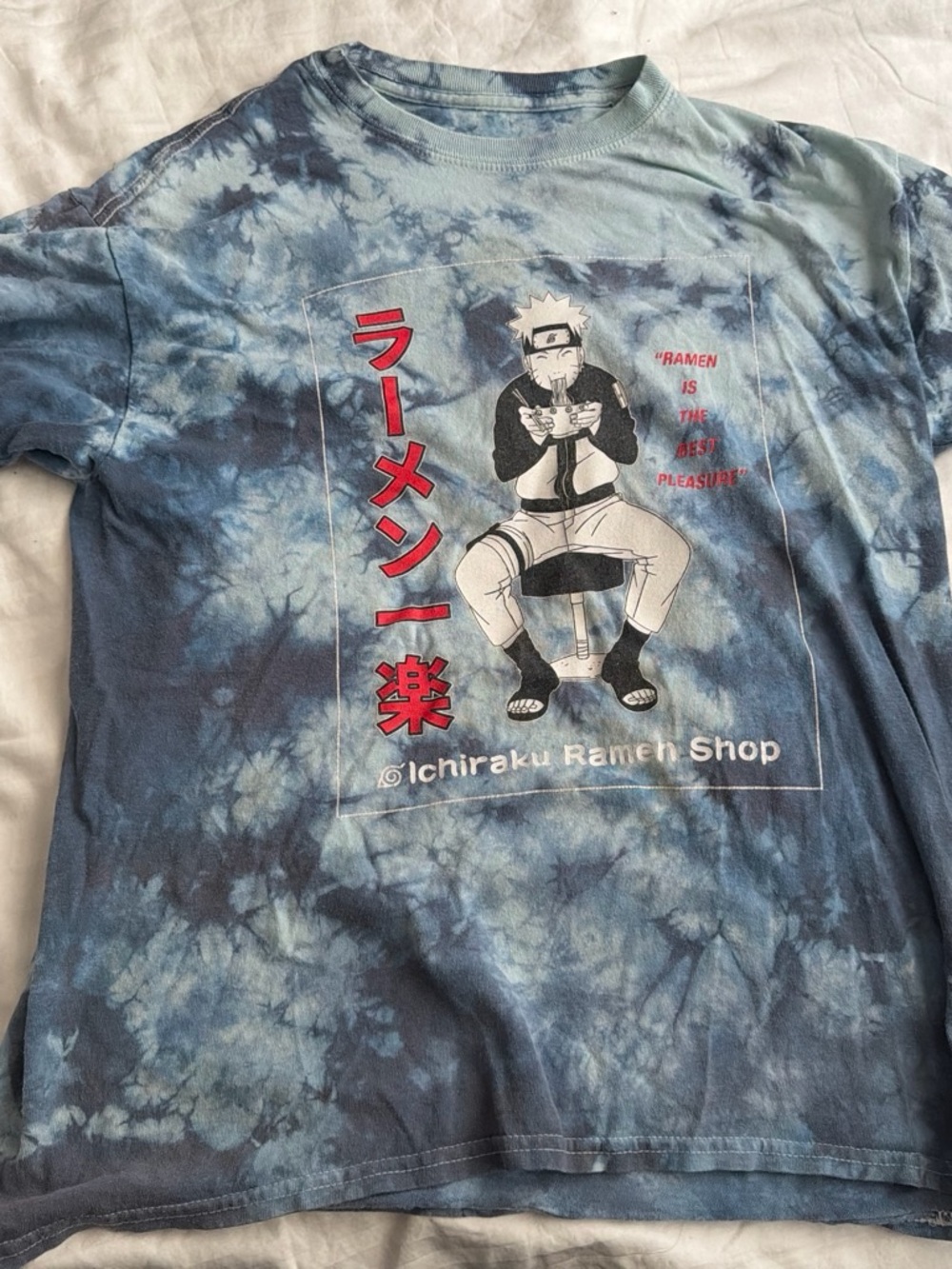 Men's Blue Tie-Dye Naruto Ichiraku Ramen Graphic Tee